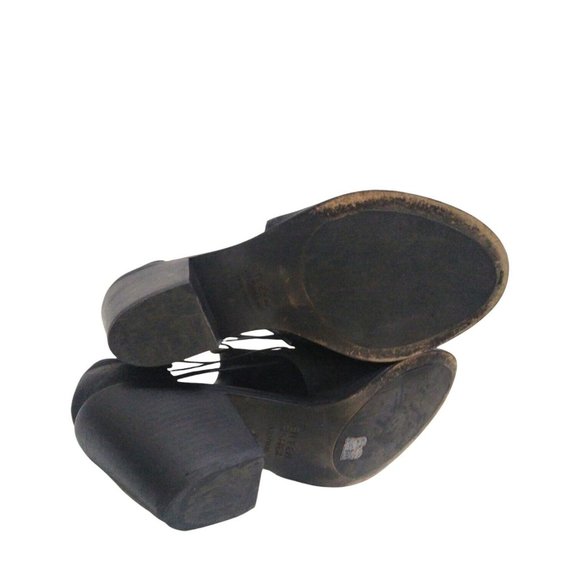 Eileen Fisher Womens Matte Black Leather Chunky Cage Stacked Heel Peep Toe US 9 - Picture 12 of 12